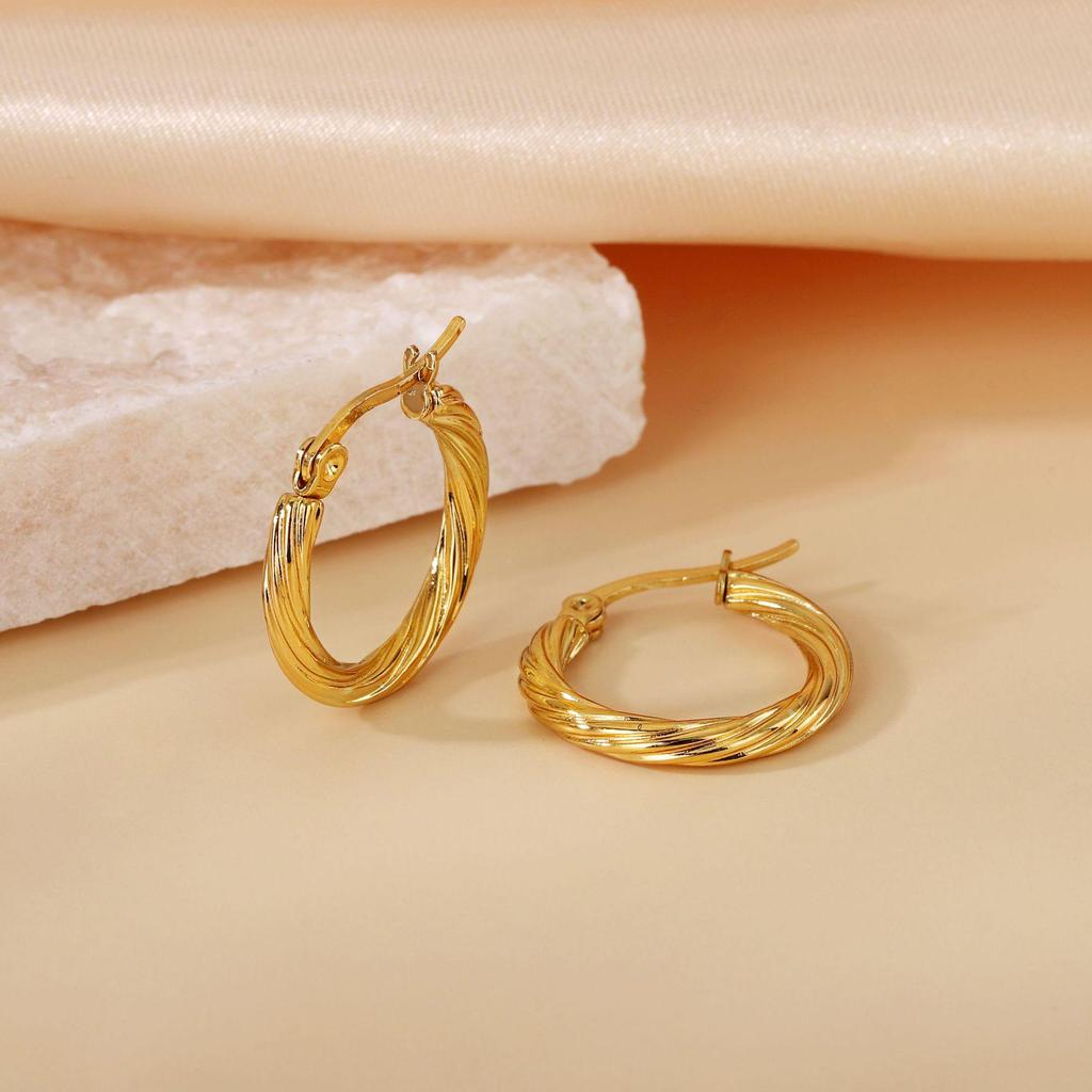 2025 Elegant Titanium Steel Needle-Woven Hoop Earrings - High-End, Colorfast Design for Women