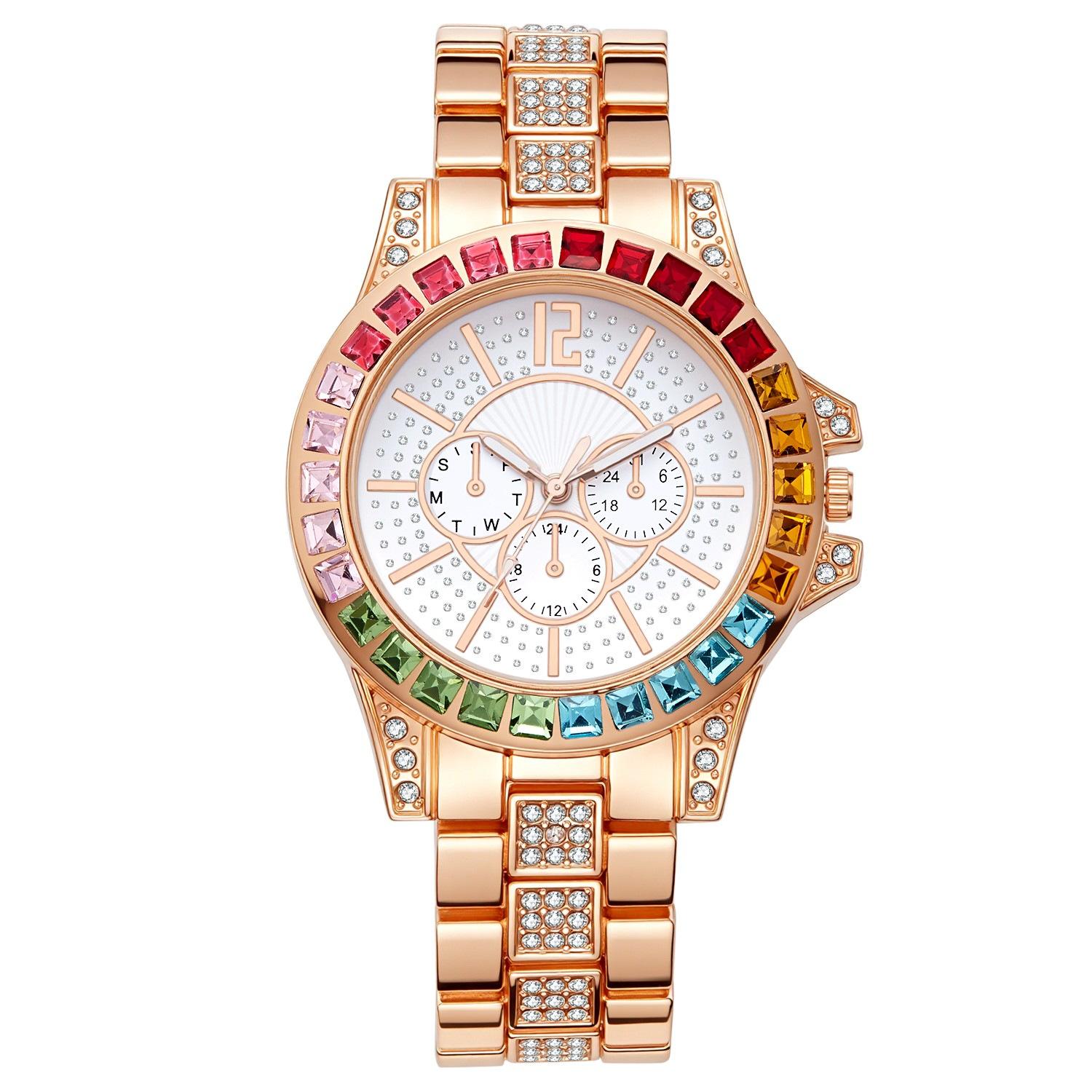 

Wristband Quartz Watch Women s Crystal Rhinestone Wristatch рожевий колір золота
