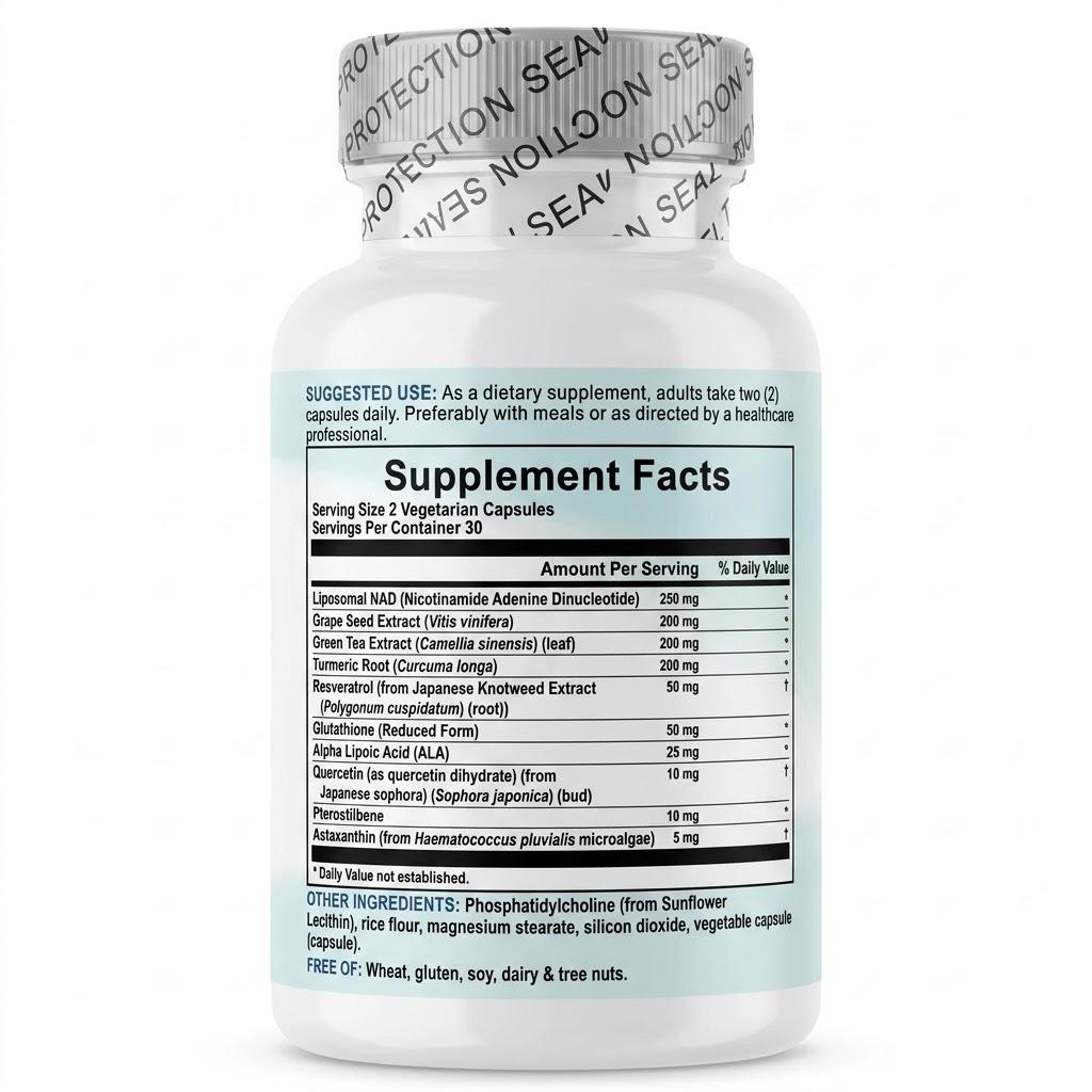 Liposomal NAD+ 1000mg Supplement with Resveratrol, Glutathione & Astaxanthin - 10-in-1 NMN Pathway Formula for Men & Women (60 Capsules)