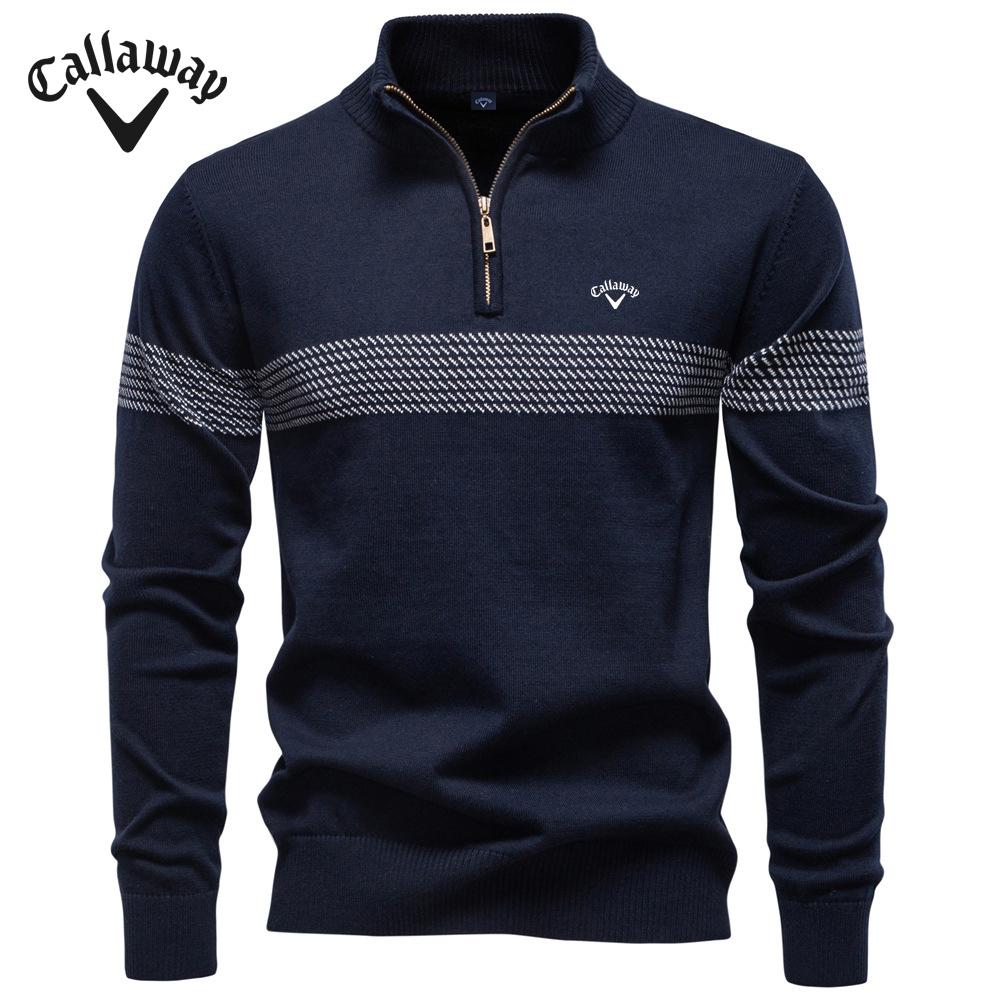 

Callaway 2025 Осень и Зима Вышивка Новый Бизнес Воротник-стойка Мужской Свитер из Чистого Хлопка, Высококачественный Повседневный Мужской Топ на Половине Молнии XL