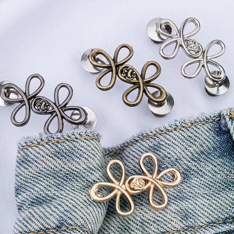 2pcs Cute Four Leaf Clover Buckle Adjuster Waist Tightener Adjustable Waist Buckle Detachable Seamless Button for Pants Skirts