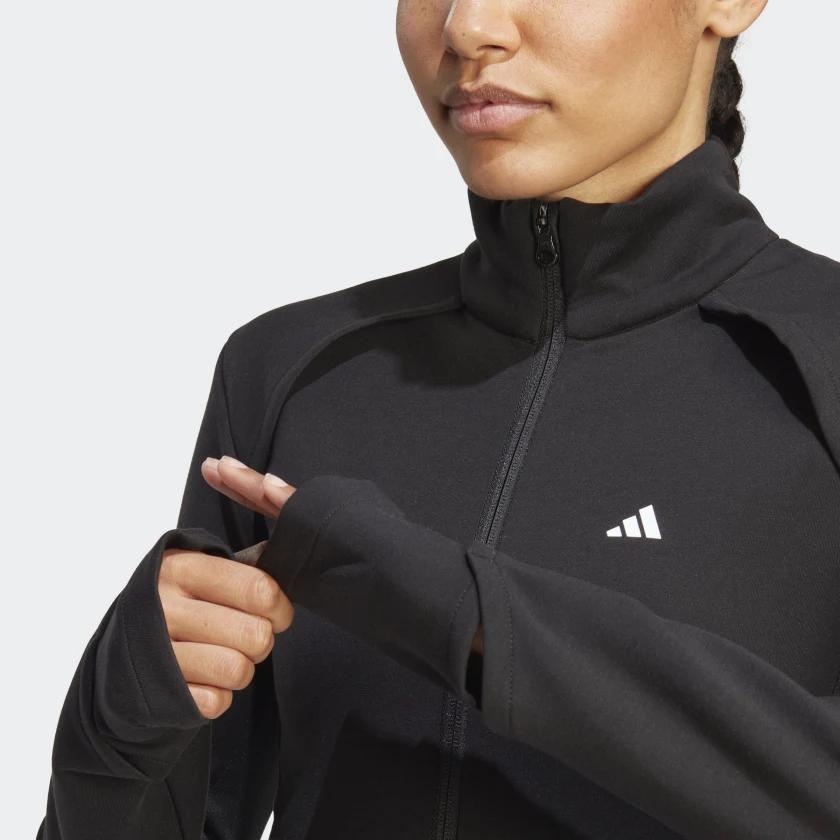 Adidas Training Cover-Up Solid Logo Stand Collar Long Sleeve Jacket Women Jacket Black HY9227