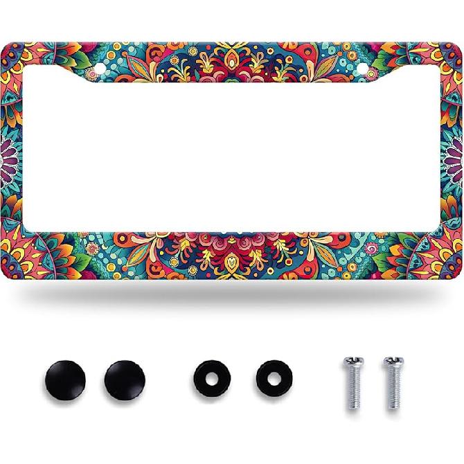 Cherry Blossom License Plate Frame Beautiful Flowers Pink License Plate Stainless Steel Funny License Plate Holder Floral Car Accessories Decoration