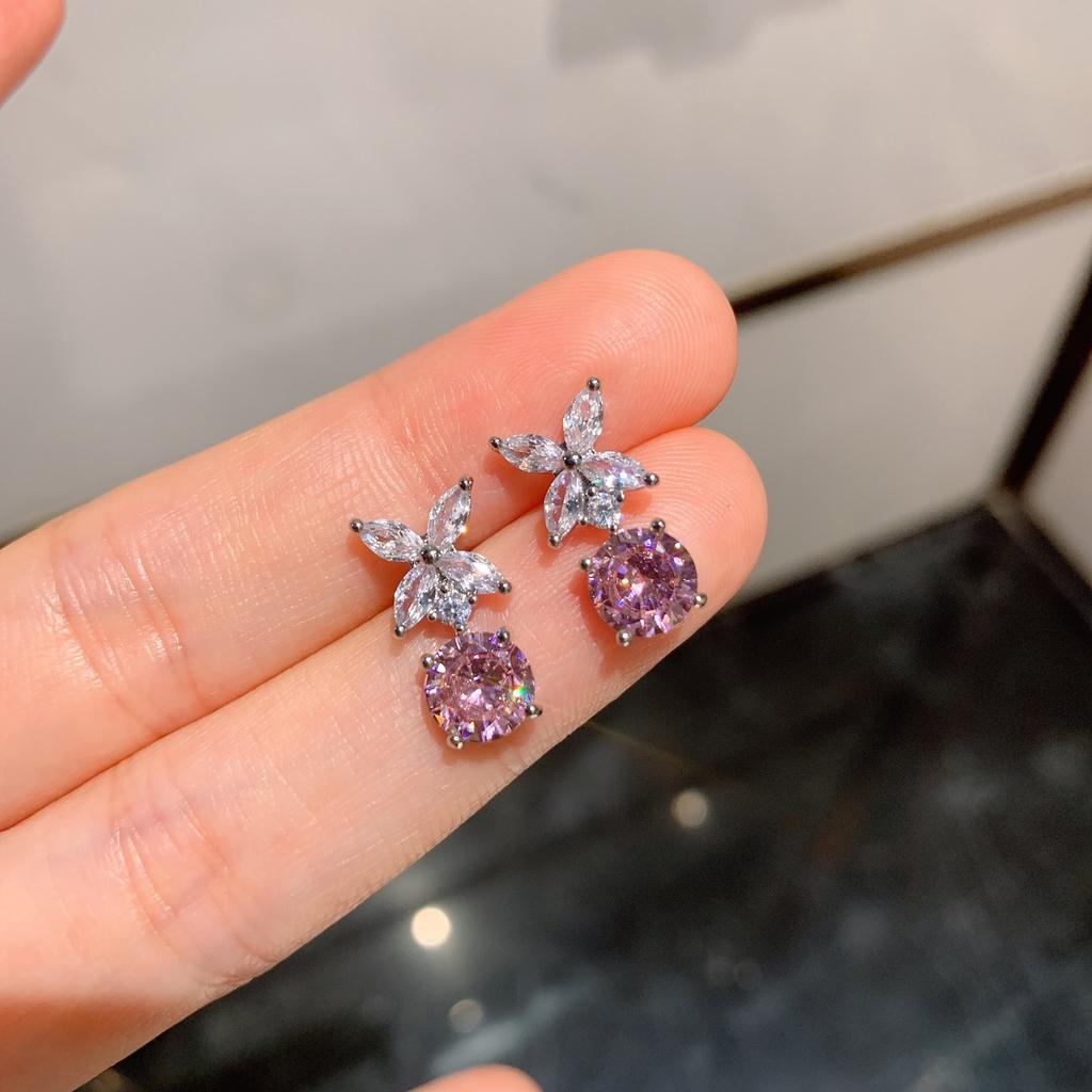 Jewelry Pop Necklace Vintage Color Treasure Simulation Pink Diamond Earrings Pendant Jewelry Set