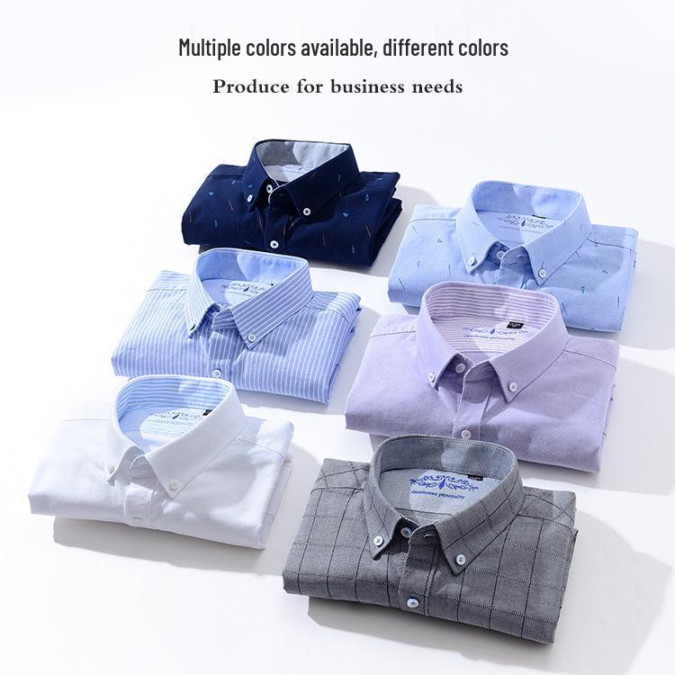 Oxford Men's Long Sleeve Printed Business Shirt - Slim Fit Turn-Down Collar