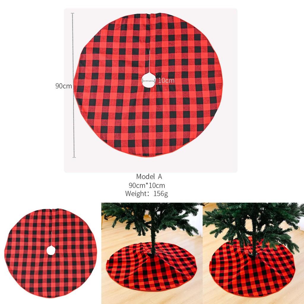 Charming Red And Black Plaid Christmas Tree Skirt 90cm Festive Holiday Decoration