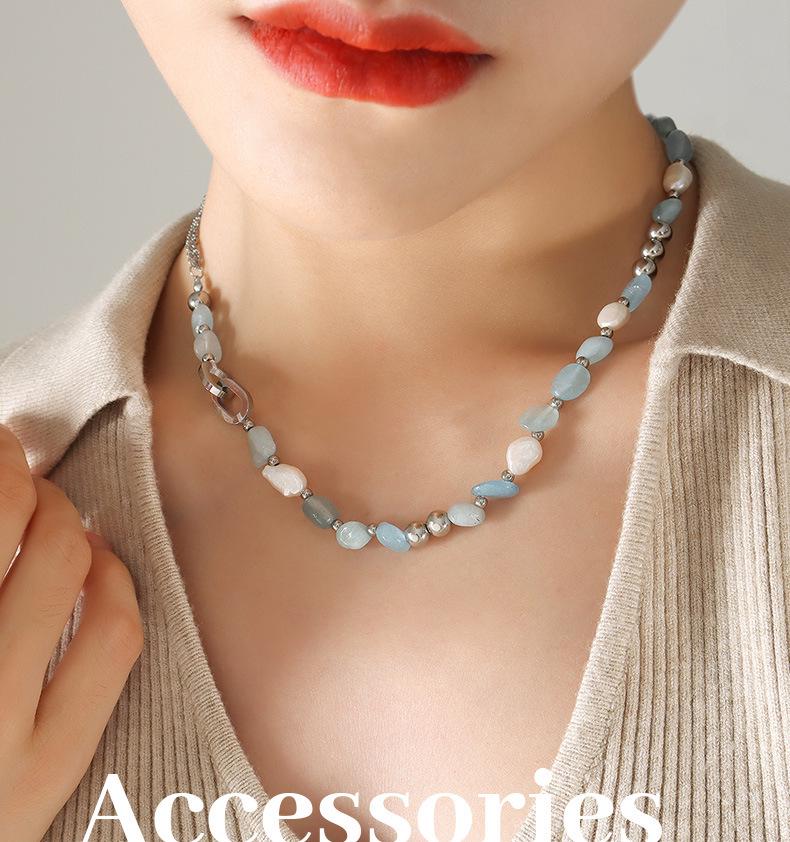 Bohemian Light Luxury Freshwater Pearl & Blue Natural Stone Necklace