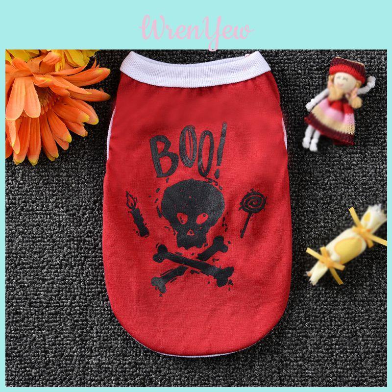 Pet Dog Halloween Skull Printed Cotton Vest Shirt Stylish Puppy Cat Clothes Apparel
