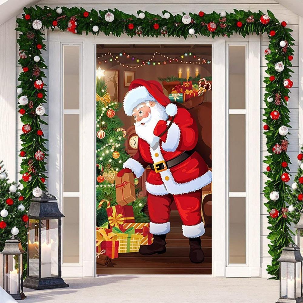 Santa Claus Christmas Hanging Cloth Fluorescent New Year Decoration  Entrance and Room