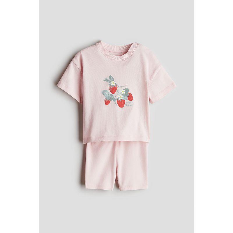 

HM Children s Clothing Infant Suit (Girl) 2-Piece 2025 Autumn New Arrival Western Style Printed round Neck Short Sleeve Shorts 1282747 Light pink/Strawberry 73/48
