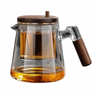 Creative Tea Separation Glass Teapot Heat Resistant 650ML Tea Pot with Infusers Press Control with Wooden Handle