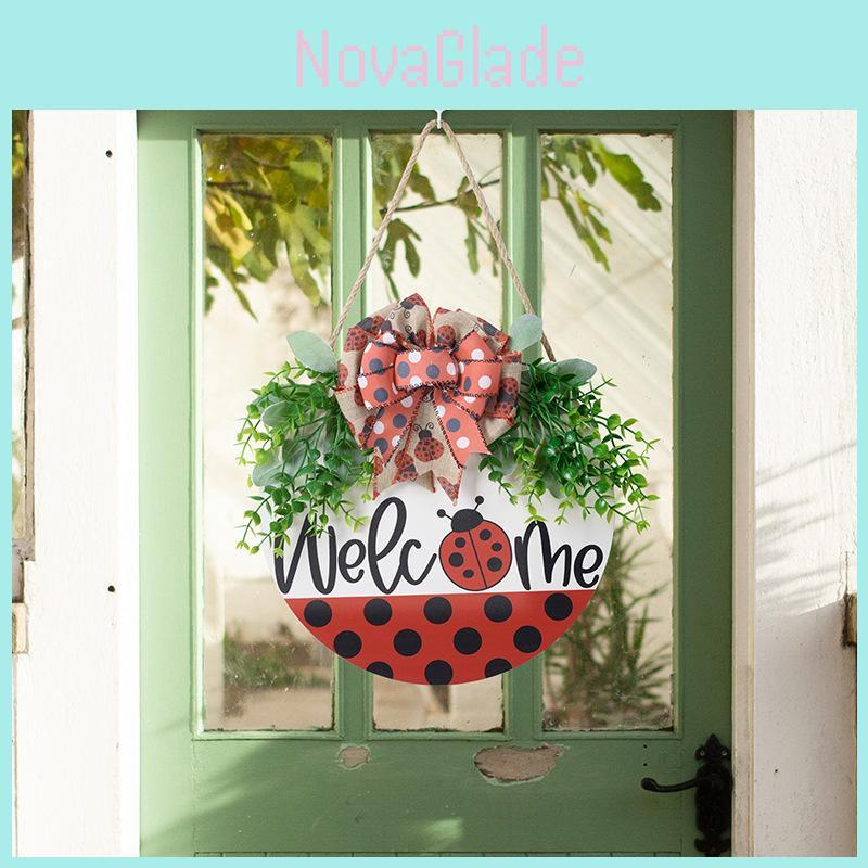 Adorable Welcome Spring Summer Ladybug Door Hanger Charming Red And Black Decor