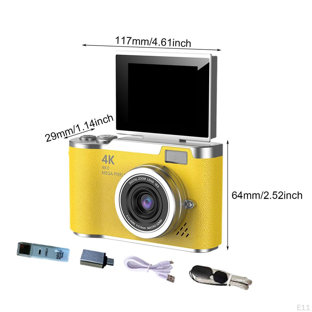 4K Digital Camera 180° Flip Screen 2.4 Inch 48MP 8x Zoom for Beginners Adults