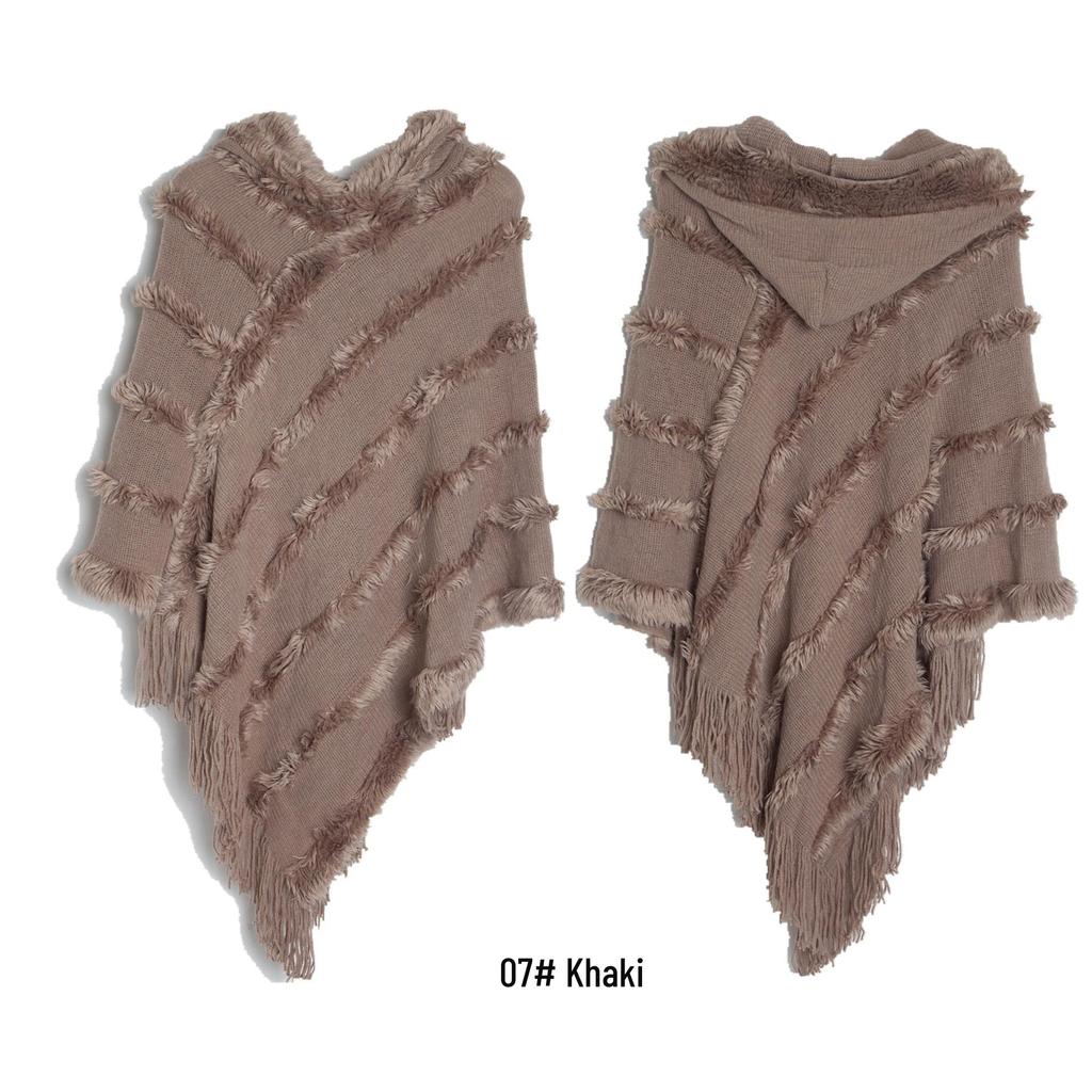 Women's Solid Color Hooded Sweater Cloak - European & American Knit Shawl for Autumn/Winter