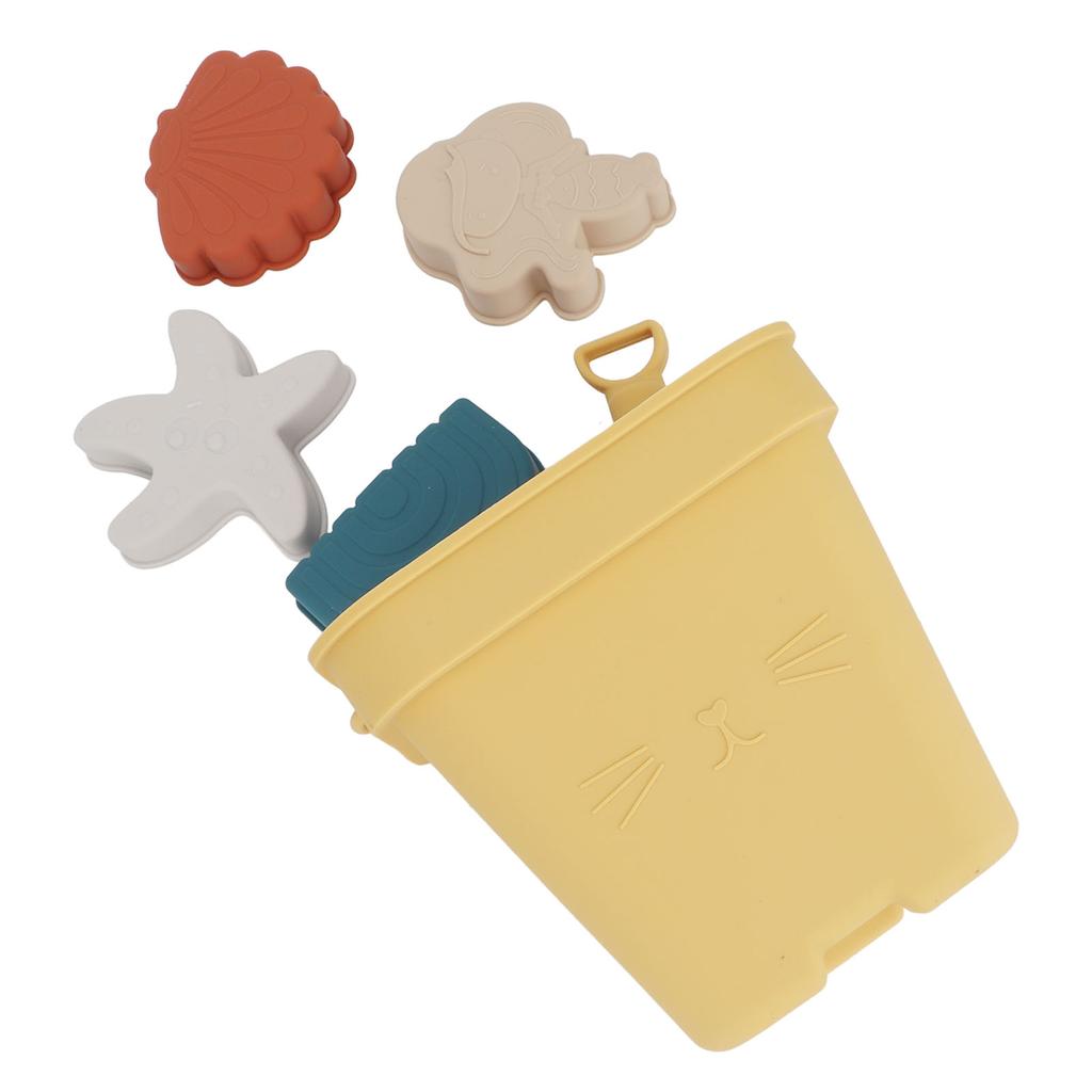 Travel Friendly Silicone Beach Toys Set with Bucket Shovel 4 Sand Moulds Sand Toys for Toddlers Kids