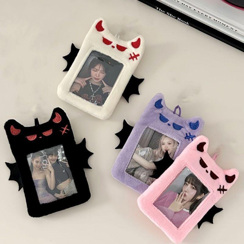 Cute Purple Demon Plush Card Holder - Korean Style Polaroid & Idol Display Pendant