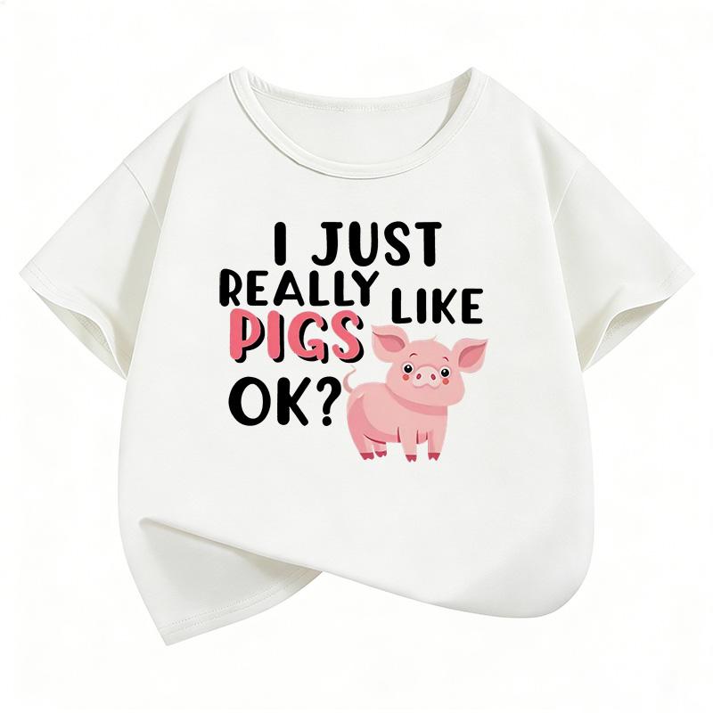 Cute Pig Graphic Kids Tshirts Summer Short Sleeve Tees Cartoon Animal Boys Girls Clothes Kawaii Tops Y2K Children Tshirt