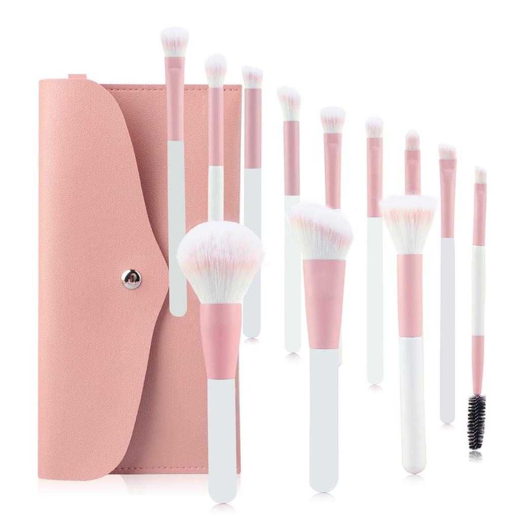 Makeup brush 12-piece set cosmetic high-quality fiber hair ultra-soft brushes daily suitable sensitive skin portable leather case storage.