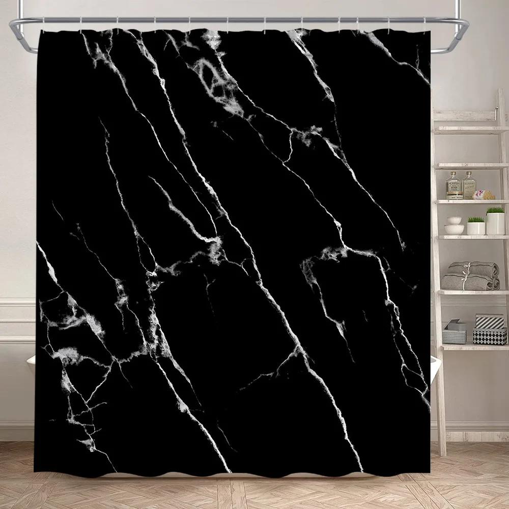 Marble Shower Curtain Set Creative Watercolor Ink Art Geometric Modern Bathroom Decor Floor Rug Bath Mats Toilet Lid Cover