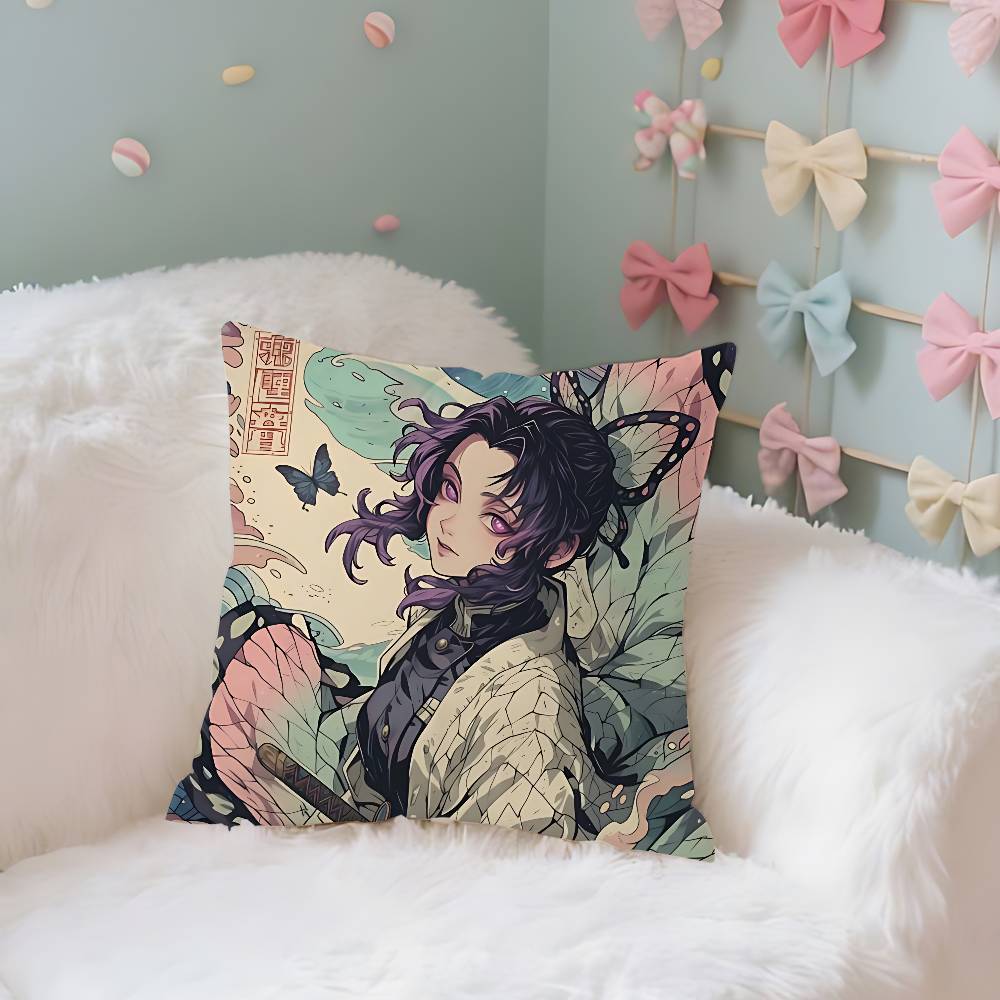 Kochou Shinobu Pillow Case Throw Pillow Cover Nordic Vintage Style Cushion Covers Home Living Room Sofa Couch Seat