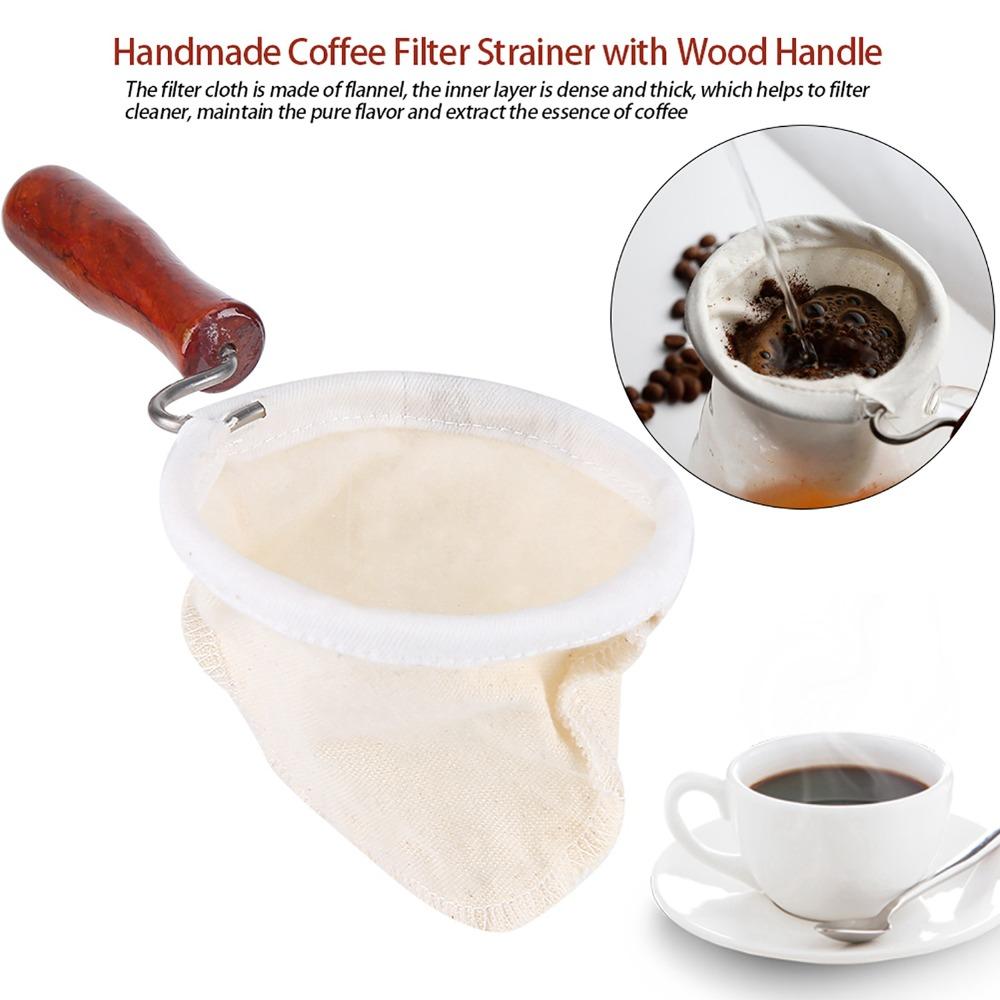 Holzgriff Wiederverwendbarer Kaffeefilter Handgefertigtes Flanelltuch Kaffeesieb Waschbar Handgefertigter Kaffeefilter Hand-Drip-Kaffee