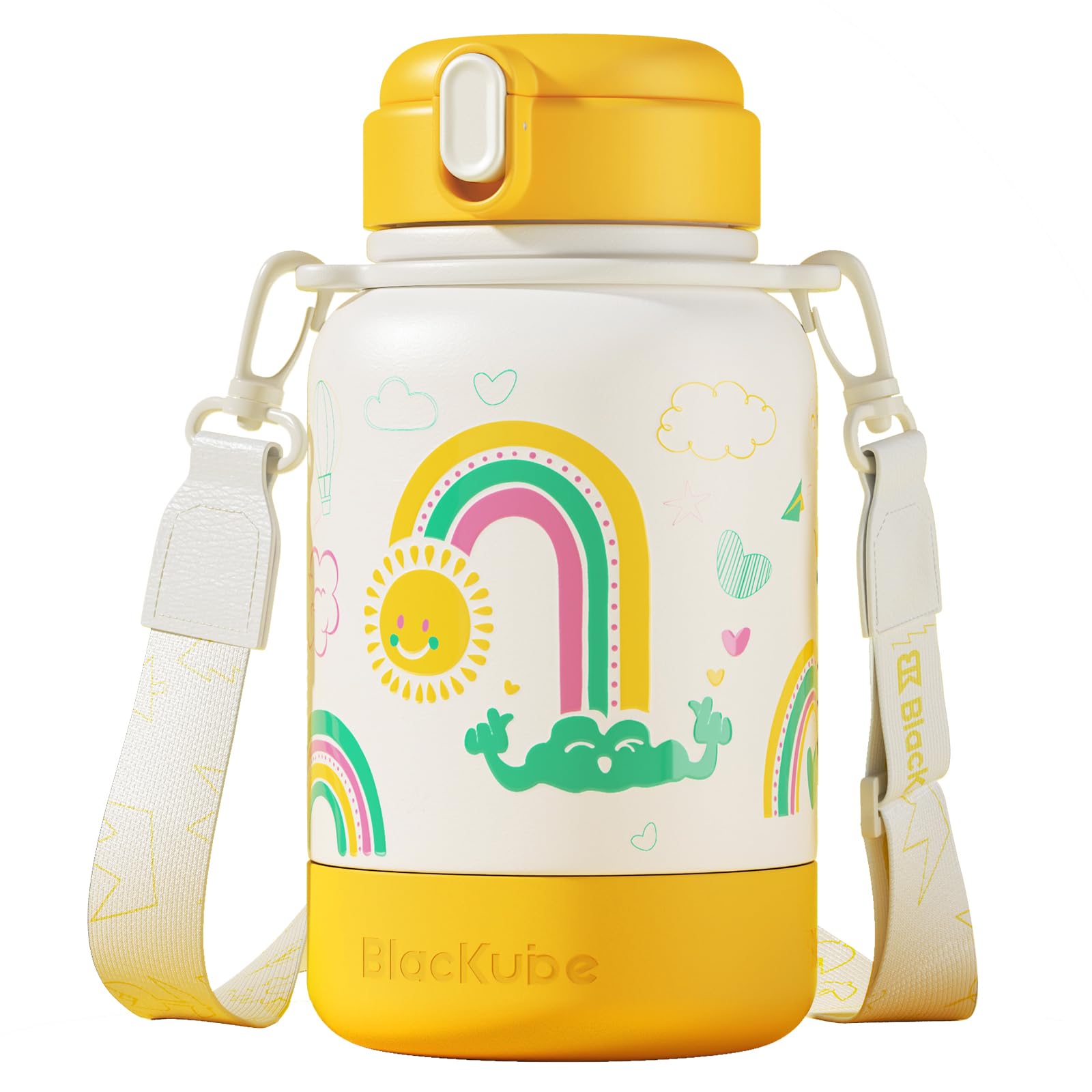 

Blackube Kids Vacuum Insulated Water Bottle with Straw, 600ml, Detachable Strap, and Shoulder Pads for Comfort, Perfect for School or Kindergarten