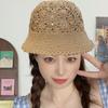 Crochet Floral Bucket Hat for Woman Teenagers Outdoor Foldable Commute Fisherman Hat Wide Brim Summer Sunproof Hat