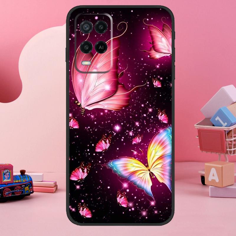 Black Beautiful Butterfly Case For Oppo A18 A38 A58 A78 A98 A74 A54 A94 A80 A60 A40 A96 A76 A16 A15 A17 A57 A77 A5 Pro
