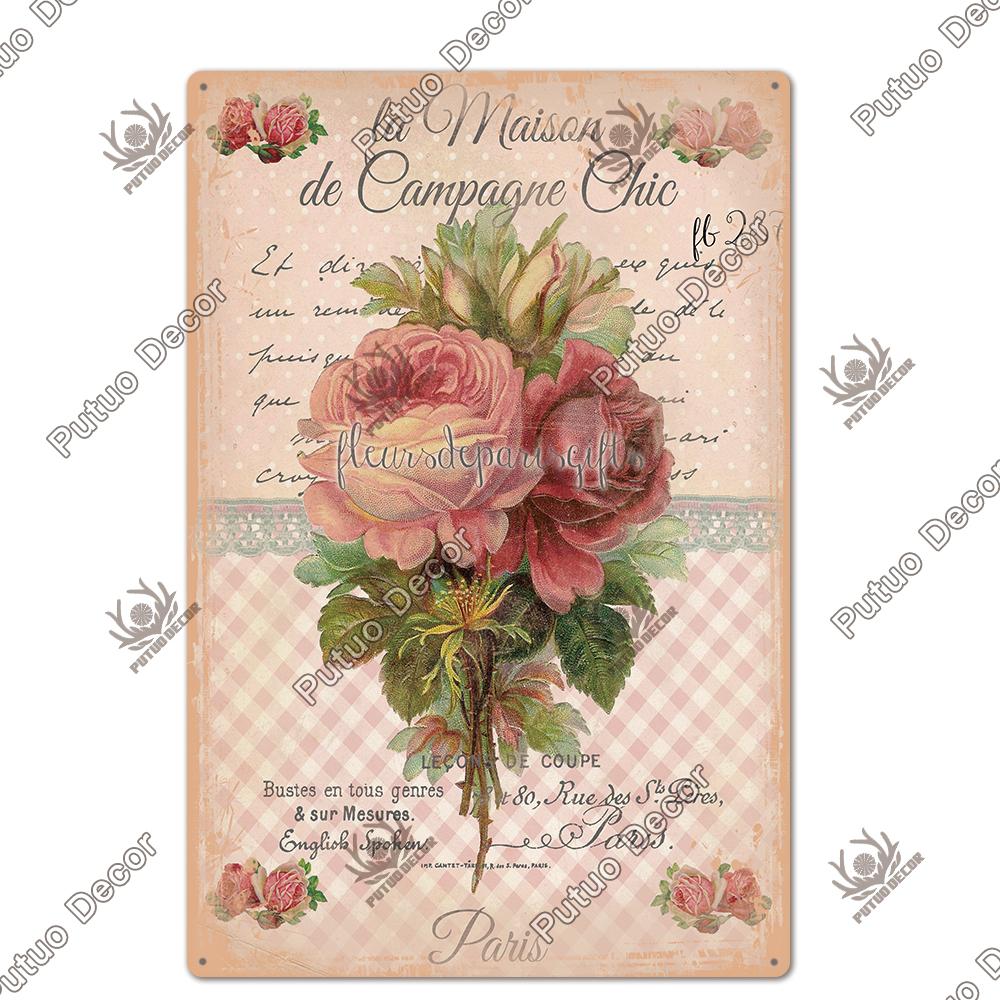 Decor Flower Plaque Metal Vintage Tin Sign Wall Decoration Posters for Home Garden Kitchen Living Room Iron Painting