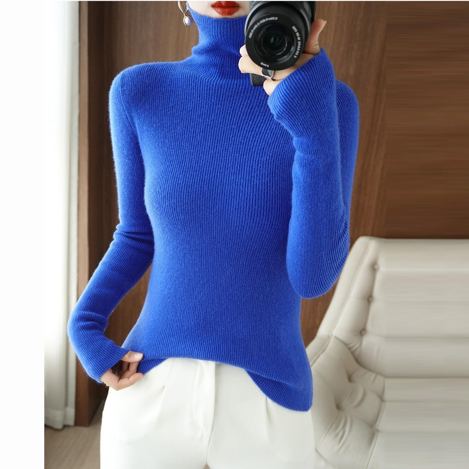 

Женские модные однотонные теплые трикотажные свитера с длинными рукавами и воротником-стойкой, зимние M