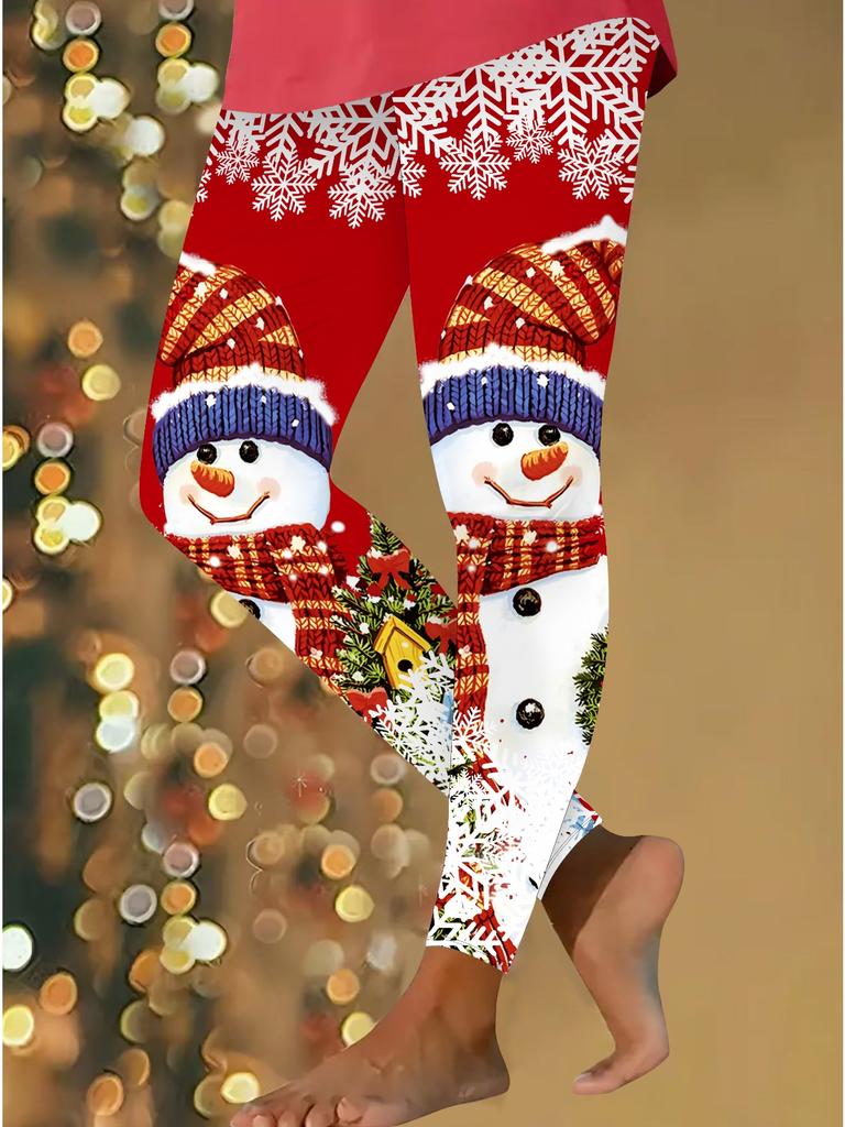 Damen Weihnachts-Festival-Drucke Stretch Yoga Leggings Fitness Laufen Gym Sport Aktivhosen