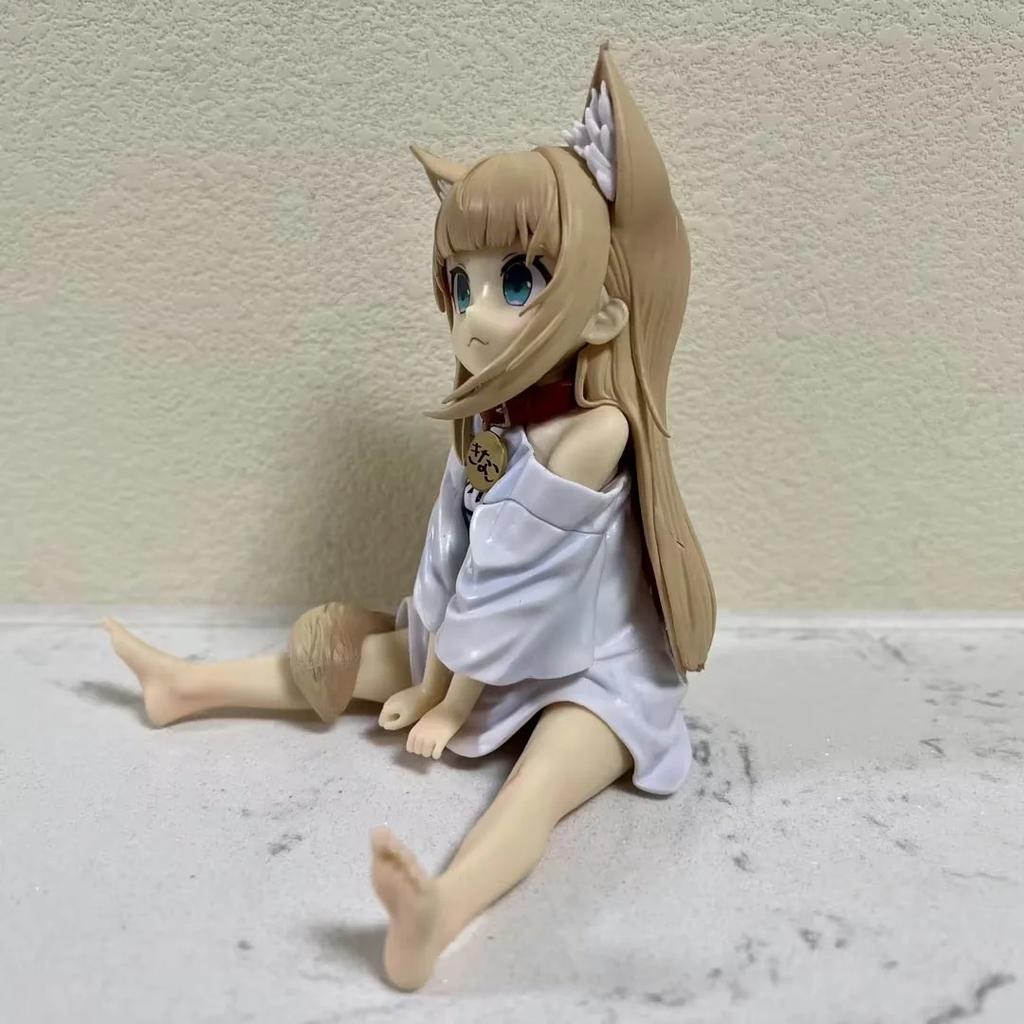 13/18CM GOLDEN HEAD My Cat Is A Kawaii Girl Anime Figure Sakura Soybean Flour Sit And Eat Fish Collectible PVC Model Doll Lovely Toy
