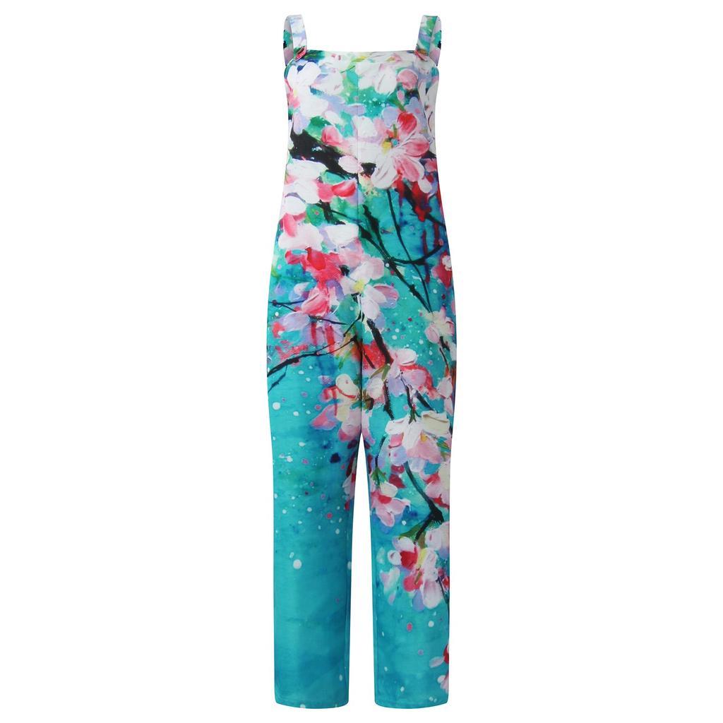 Women's Fashion Summer Sweet Loose Casual Print Retro Strappy Jumpsuit