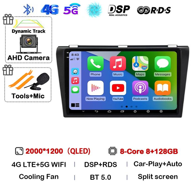 Android 14 Carplay Auto DSP Car Radio For Mazda 3 2003-2009 Mazda3 2din Multimidia Video Player Navigation GPS Stereo Head Unit