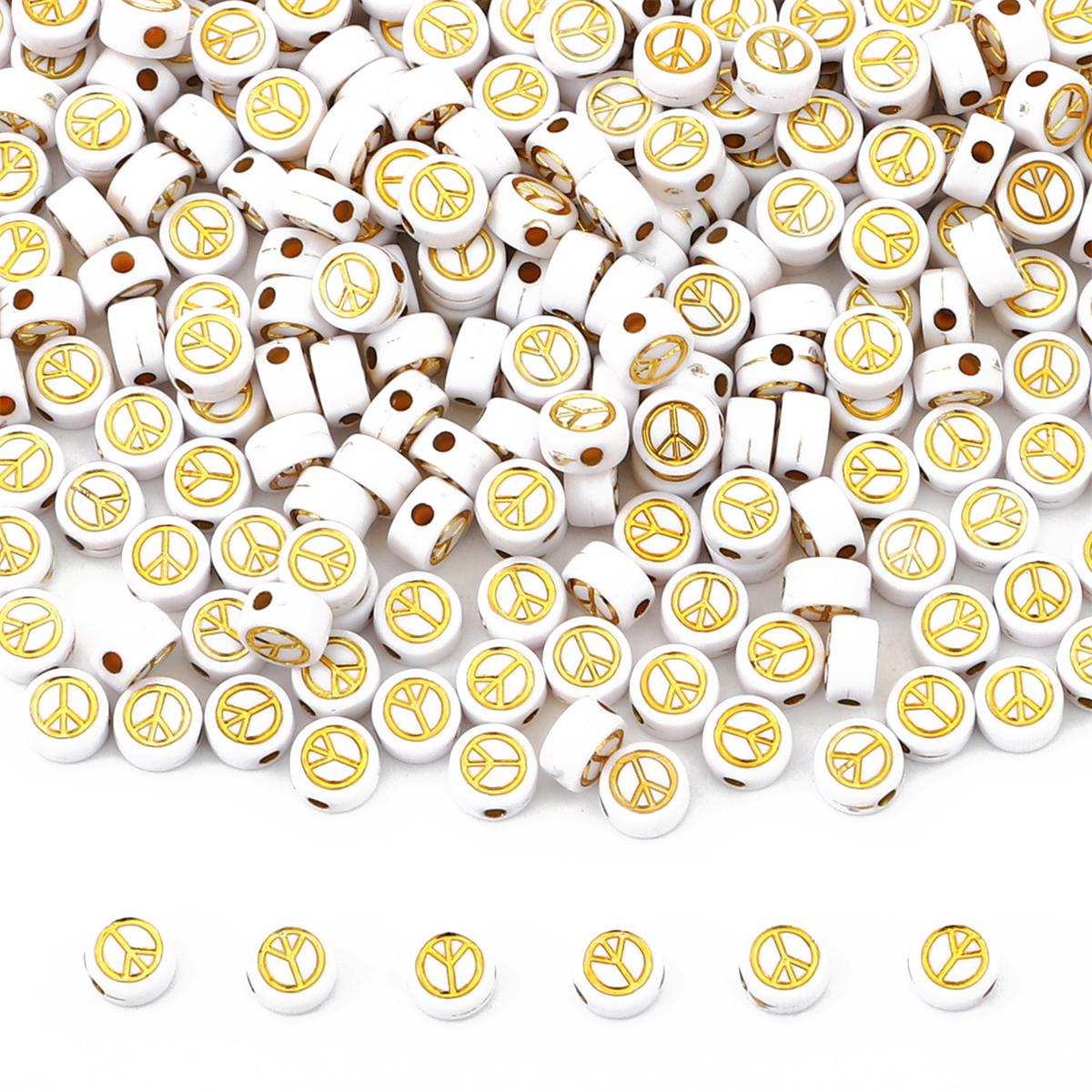 

100 шт. 4x7 мм пластиковые акриловые бусины с узором мира свободные для изготовления ювелирных изделий своими руками белый/золотой