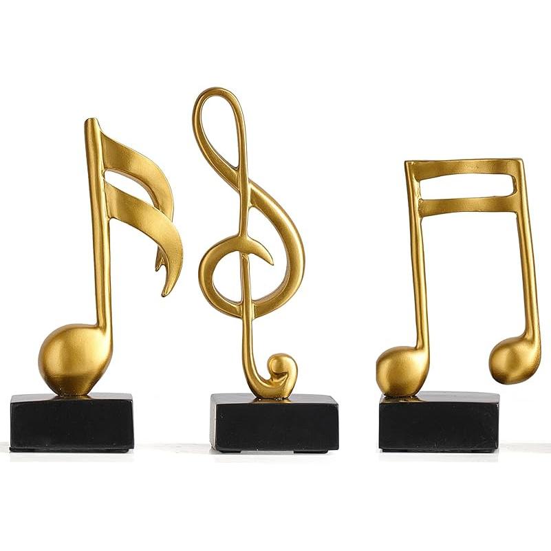 3 Pieces Gold Music Note Decor Sculptures Home Decor for Shelf Decor Aesthetic Resin Gold Music Note Statue Table Decorations for Living Room Office