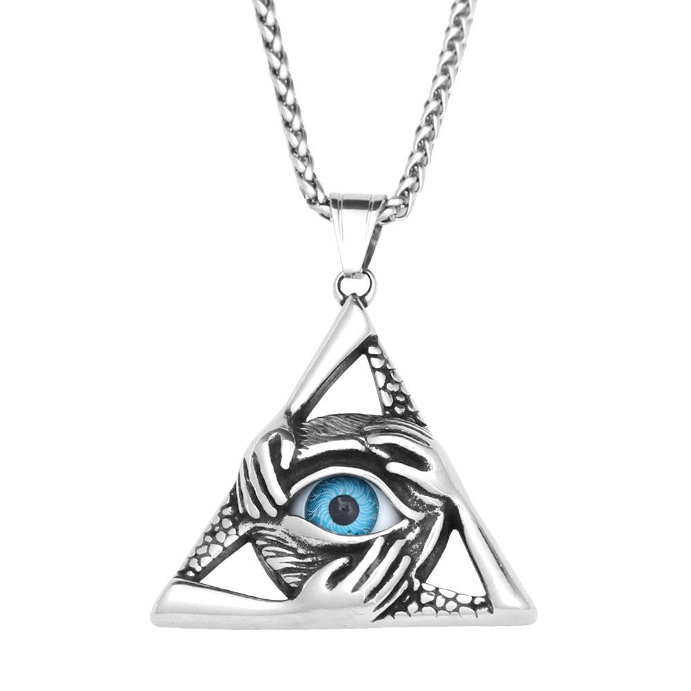 Men's Hip-Hop Stainless Steel Evil Eye & Hand Triangle Pendant Necklace