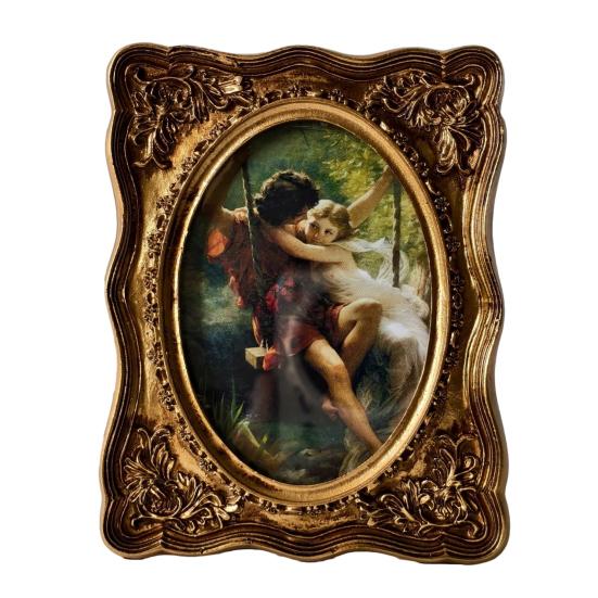 Vintage Picture Frame Gold-Tone Round Oval Po Frame Arched Retro Picture Frame C