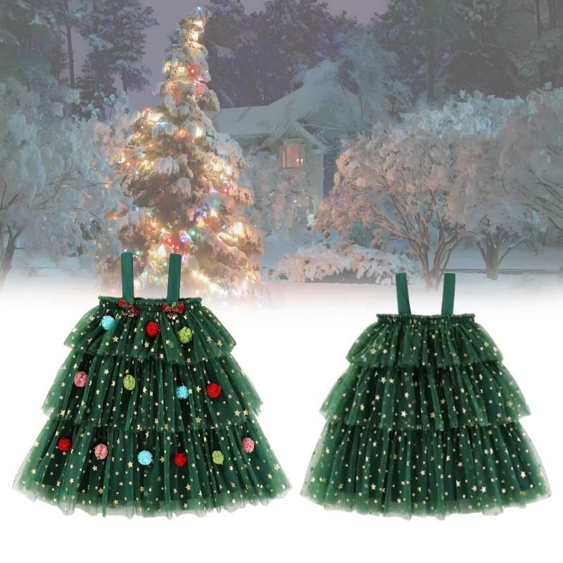 Tree Christmas Dress Children Suspenders Mesh Dress Party Decoration Clothe