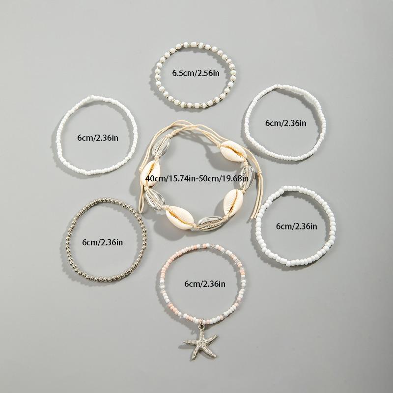 7 Pcs/Set Bohemian Beaded Braided Starfish Rice Beads High-value Creative Bracelet