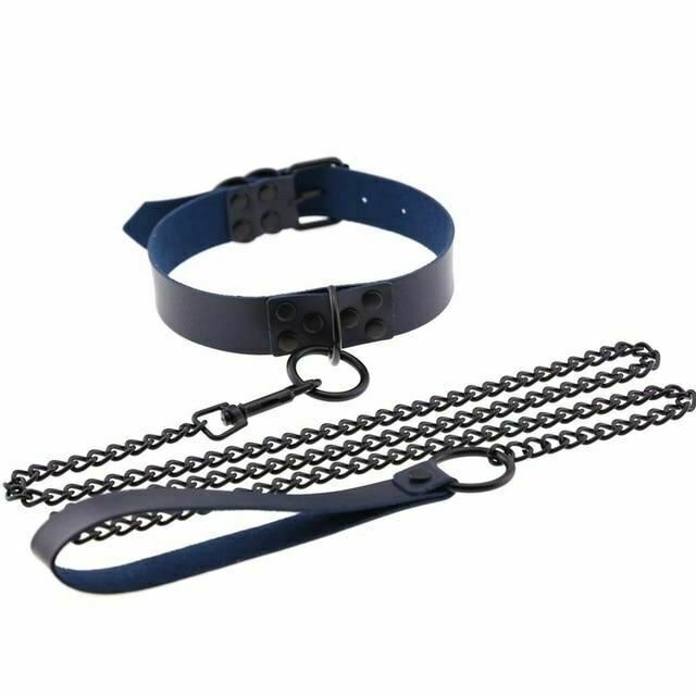 Rivet Slave Collar With Leash Pet Play Owned Submissive Collars & Leashes