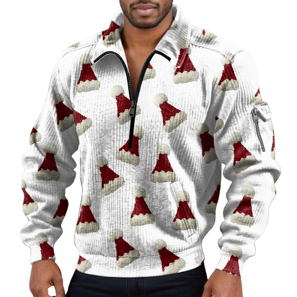 Sudadera con capucha y media cremallera de manga larga con cuello levantado para hombre