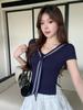 Korean Style Sailor Collar White T-shirt with Side Slit - Slimming, Flattering, and Pleated Cropped Design (2026)
