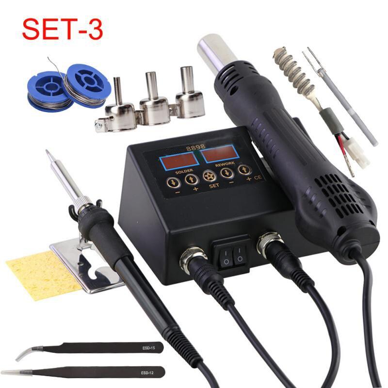 

8898 Heat Gun Electric Soldering Iron Dual Digital Display 2 in 1 Welding Station Welding Maintenance Tool Combination EU Plug