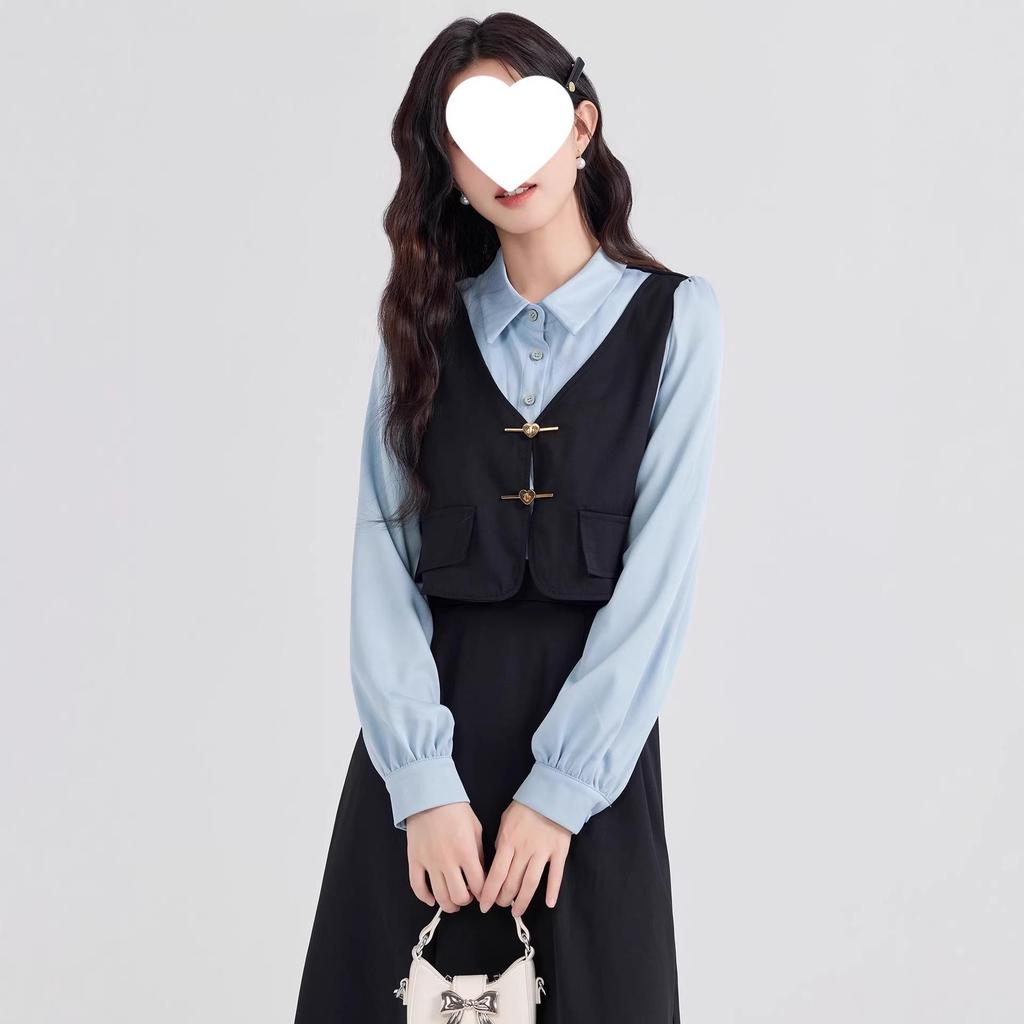 Women's French Retro Teacher Interview Two-Piece Long Dress - Autumn/Winter 2026 Collection