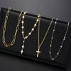 4pcs Vintage Metal Cross Pendant Y-Necklace Set Bohemian Gold Color Pearl Necklaces For Women Daily Vacation Dating Wear Jewelry