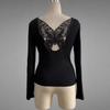 Spring and Summer Bottoming Shirt with Hollow Back Butterfly Long-sleeved T-shirt Slimming Top for Women