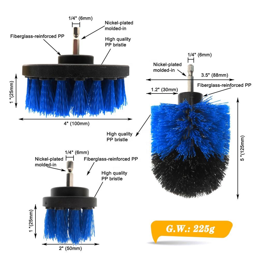9Pcs Blue Drill Cleaning Brushes Set Scouring Pads Scrubber Detailing Brush Electric Polishing Brush for Bathroom Car Clean