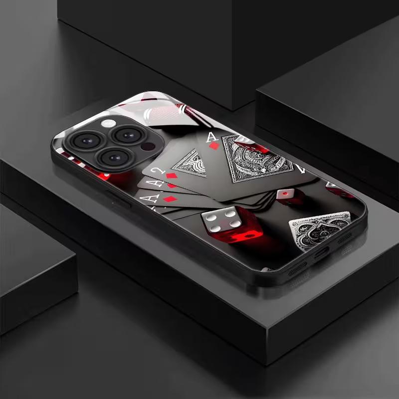 Glass Soft Frame Phone Case for OPPO Reno15 Reno14 Reno13 Reno11 Reno10 Reno8 Reno7 F Z F29 Pro Plus 4G 5G Creative Playing Card