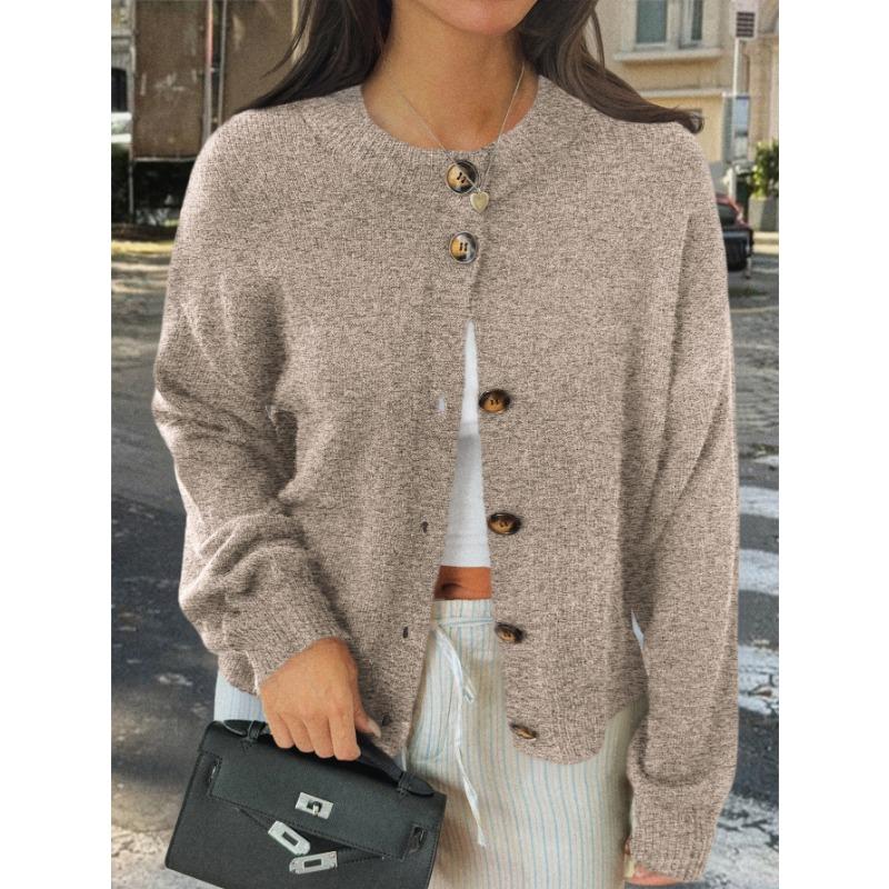 

Повседневный простой жакет-свитер с длинным рукавом на пуговицах для женщин 2025 Осень Зима S хаки